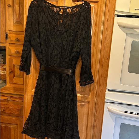 Black lace dress over solid black tank 100% polyester shell. - Picture 3 of 4